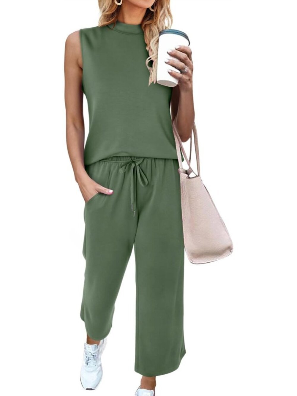 Women's Green Two Piece Sets Casual Travel Vacation Outfits Summer Wide Leg